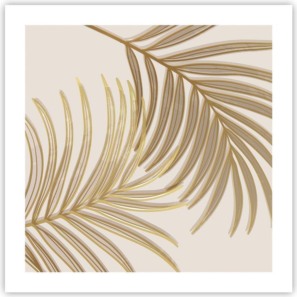 Poster - Poster ohne Rahmen - Golden Blätter Palmen - 50x50 cm - Wand Bild - Wanddeko - Wandbilder - Kunstposter - Wandposter - Bilder - Kunstdruc...