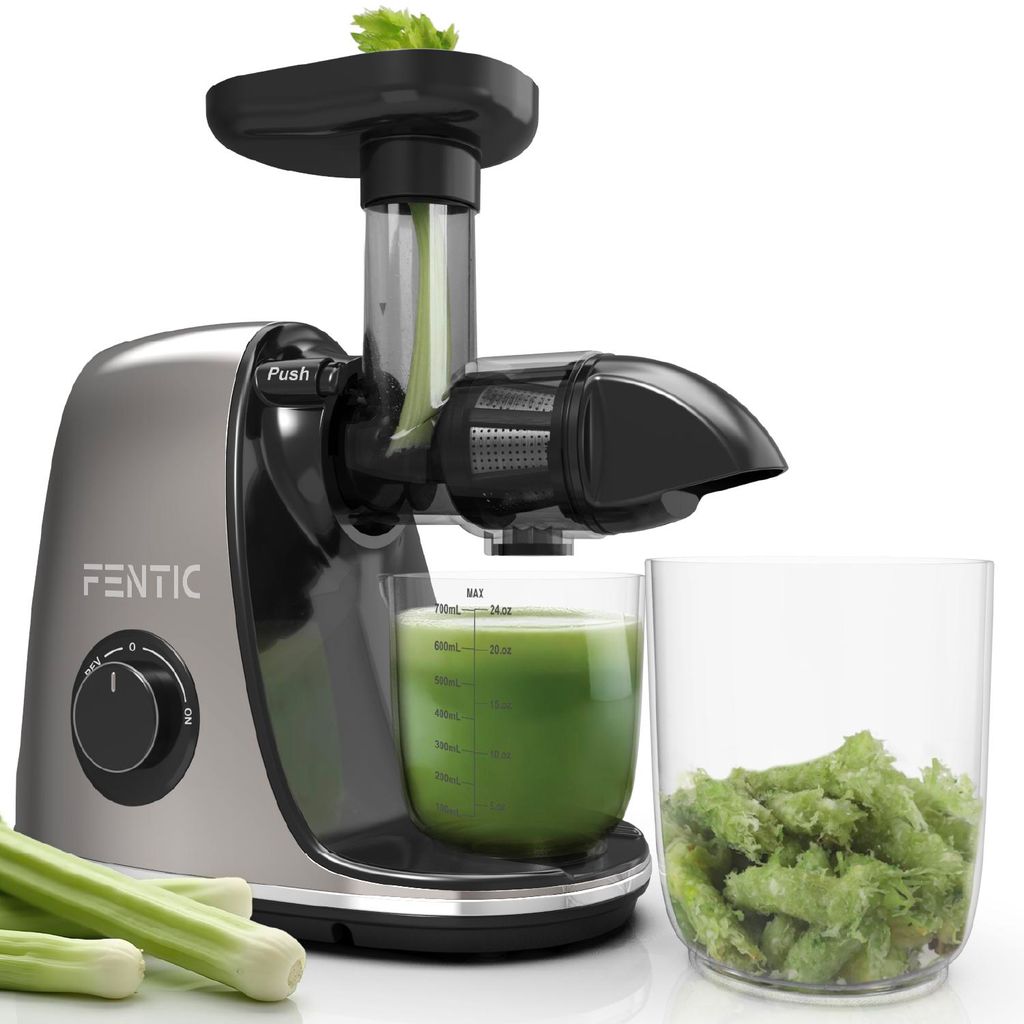 Fentic Entsafter für Gemüse und Obst - Slowjuicer Elektrisch - Horizontale Saftpresse mit Rückwärts-Funktion - Leiser & Leistungsstarker Motor