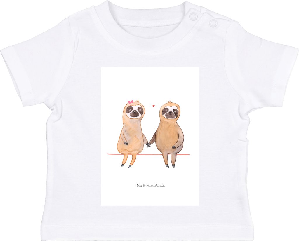 Mr. & Mrs. Panda T-Shirt Faultier Pärchen 12. - 18. Monat - Weiß - Geschenk, Baby Oberteil, Baumwollshirt, Liebe, Liebespaar, Verliebt, Babyshirt...