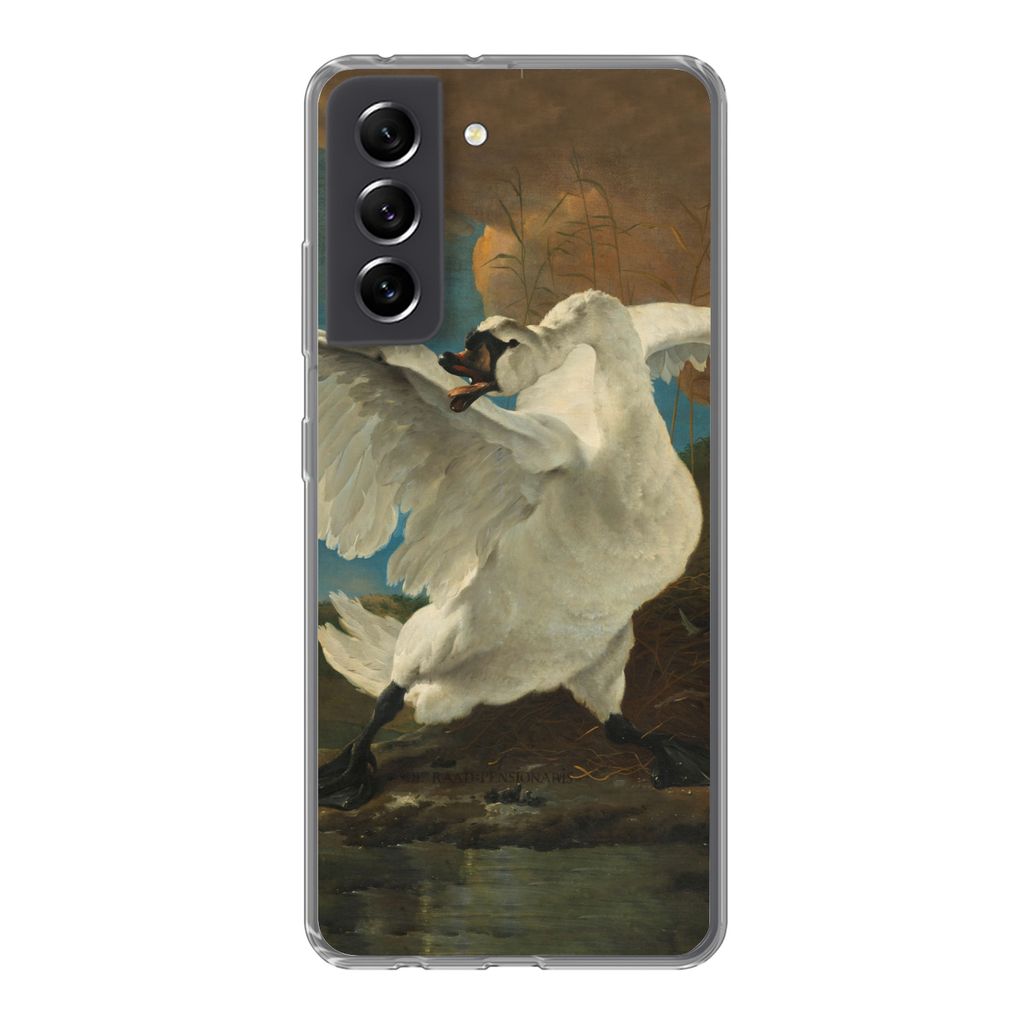MuchoWow Handyhülle Schutzhülle Hülle für Samsung Galaxy S21 FE Der bedrohte Schwan - Gemälde von Jan Asselijn Silikon Softcase Handy Hülle...