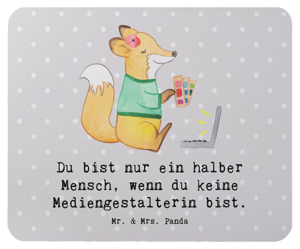 Mr. & Mrs. Panda Mauspad Mediengestalterin Herz - Grau Pastell - Geschenk, Lustig, mausteppich, Mediengestalter, Designer, Mouse Pad, Mousepad, mou...