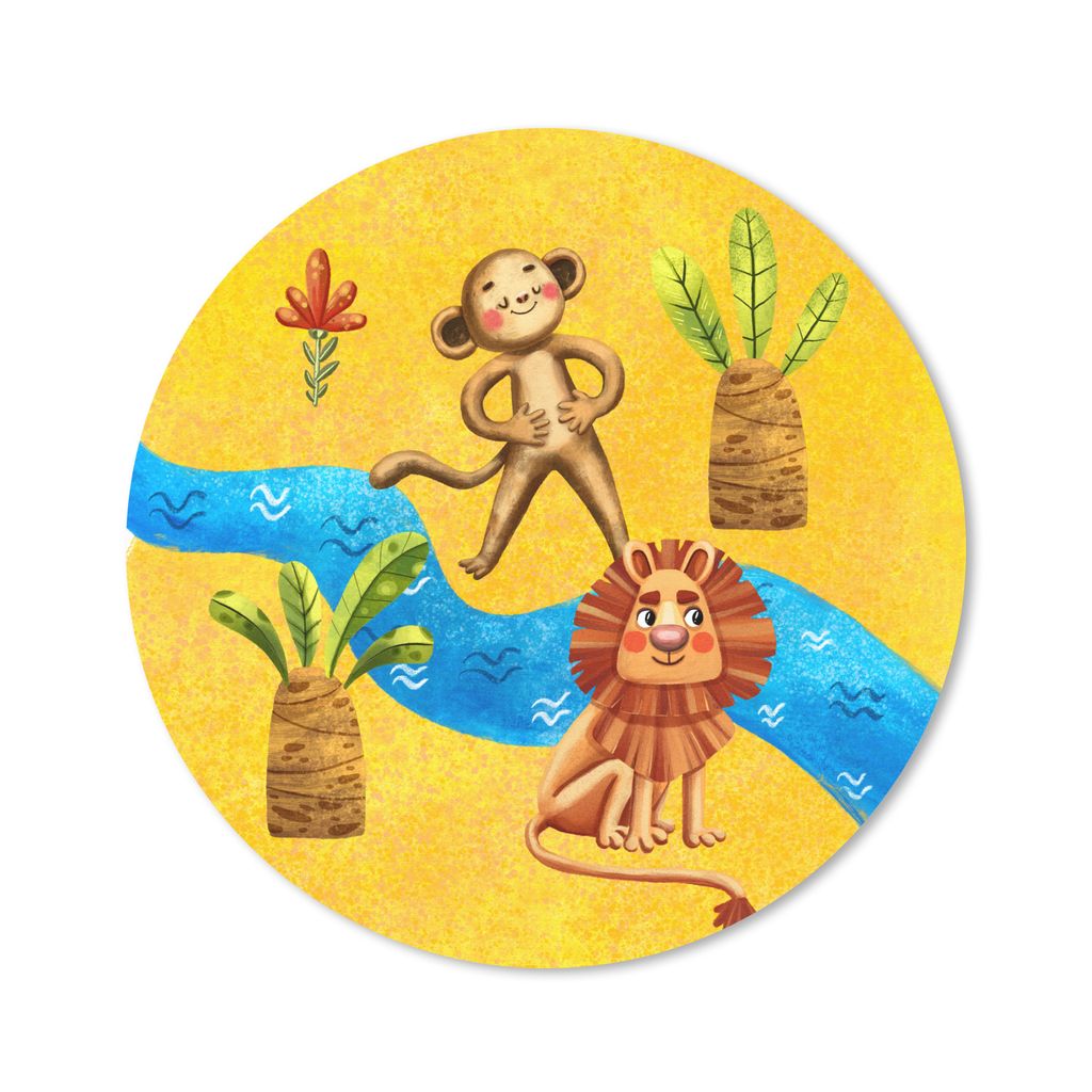 MuchoWow Mauspad Mousepad Affe - Löwe - Dschungel - Fluss 20x20 cm - Mousepads - Maus Mat - Pad - Mausunterlage - Schreibtischmatte