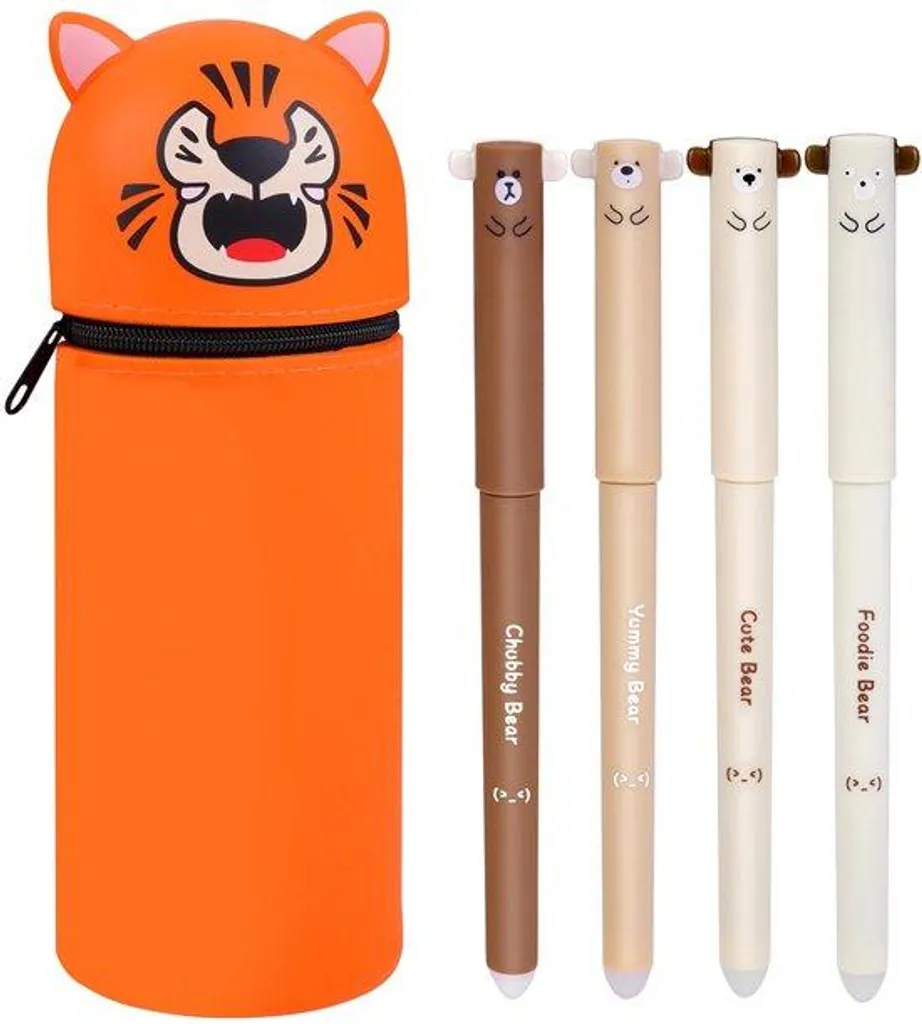 Étui souple en silicone avec support 2 en 1 et 4 stylos d'école