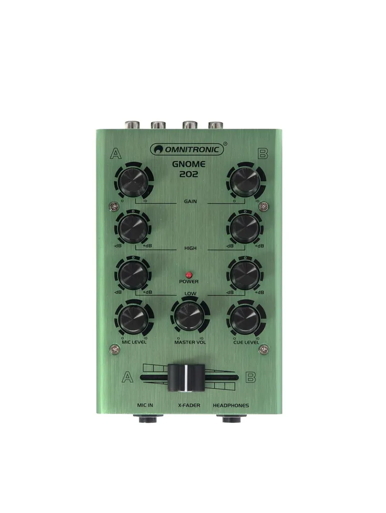 Mini console de mixage verte OMNITRONIC GNOME-202 pour petit home studio