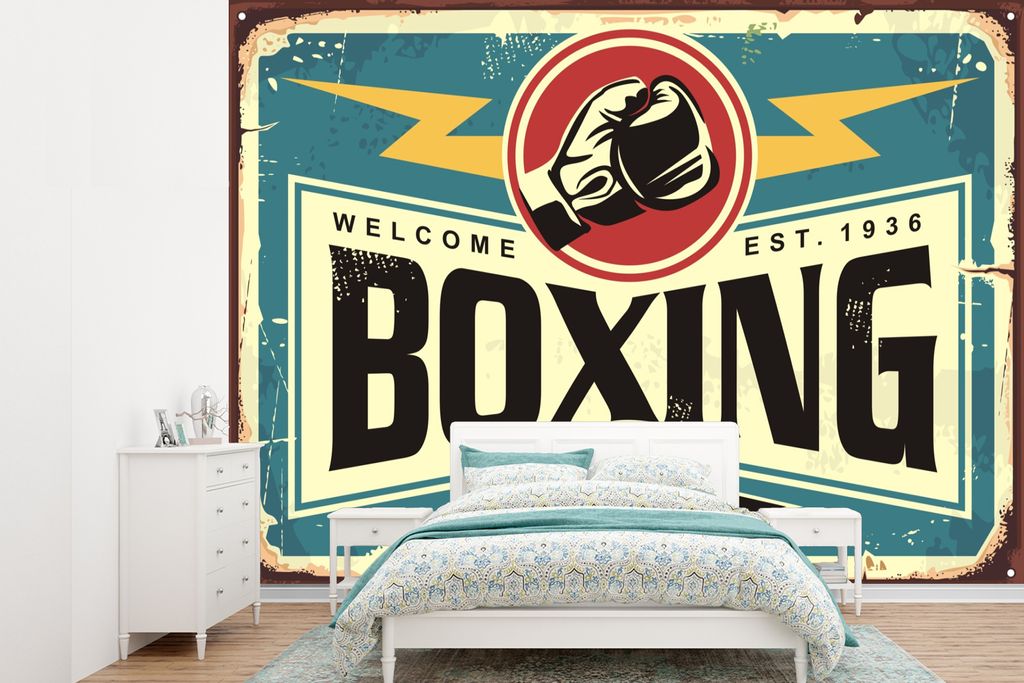 MuchoWow Fototapete für Wohnzimmer oder Schlafzimmer Wandtapete Vinyl Motivtapete Mancave - Boxen - Vintage - Boxen - 415x300 cm - Küche