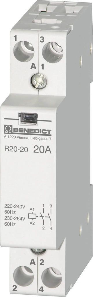 Benedict Installationsschütz, 20A, 220-240V 50Hz, 230-264V 60Hz, 1 Stk.