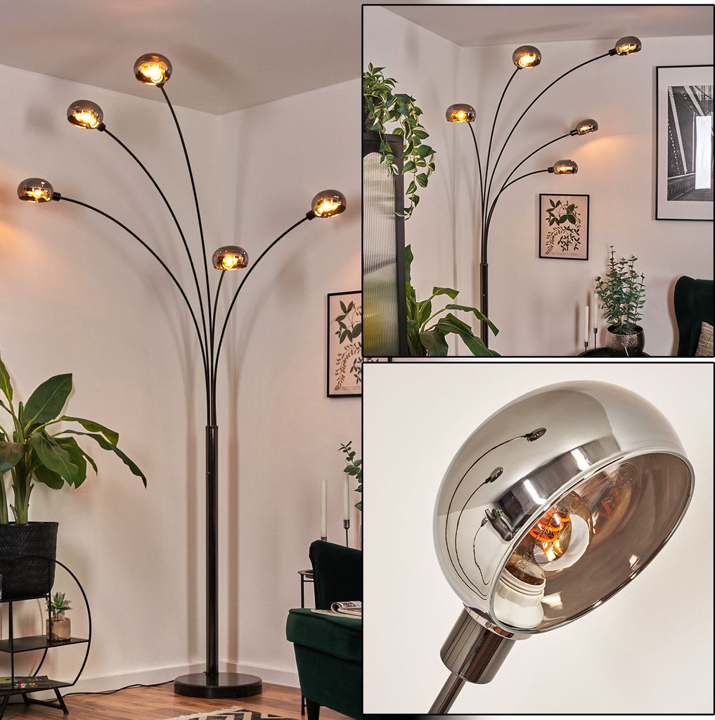 Suio Stehlampe aus Metall in Schwarz/Chrom/Rauch im Retro/Vintage-Design