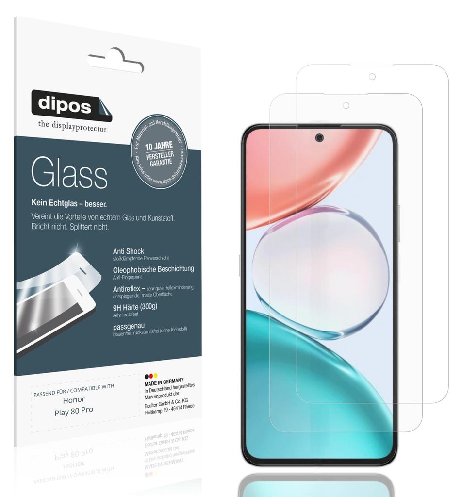 2x Schutzfolie für Honor Play 80 Pro matt - Anti-Shock 9H Folie dipos Glass Kunststoffglas