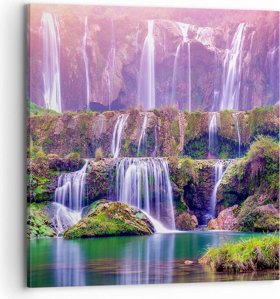 Bild auf Leinwand - Leinwandbild - Wasserfall Natur - 70x70cm - Wand Bild - Wanddeko - Wandbilder - Leinwanddruck - Bilder - Kunstdruck - Wanddekor...