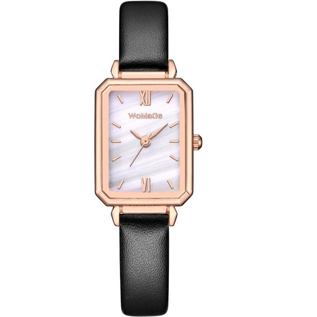 Elegante rechteckige Damenuhr mit Lederarmband in Silber KP12420