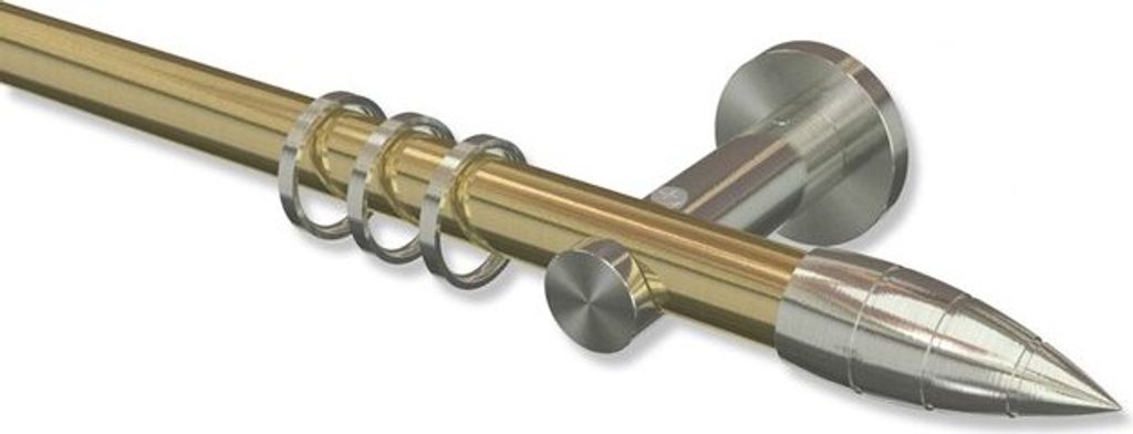 Interdeco Gardinenstange, Vorhangstange Messing-Optik / Edelstahl-Optik Modell Platon Samanto, 20 mm Ø 1-läufig, 400 cm (geteilt)