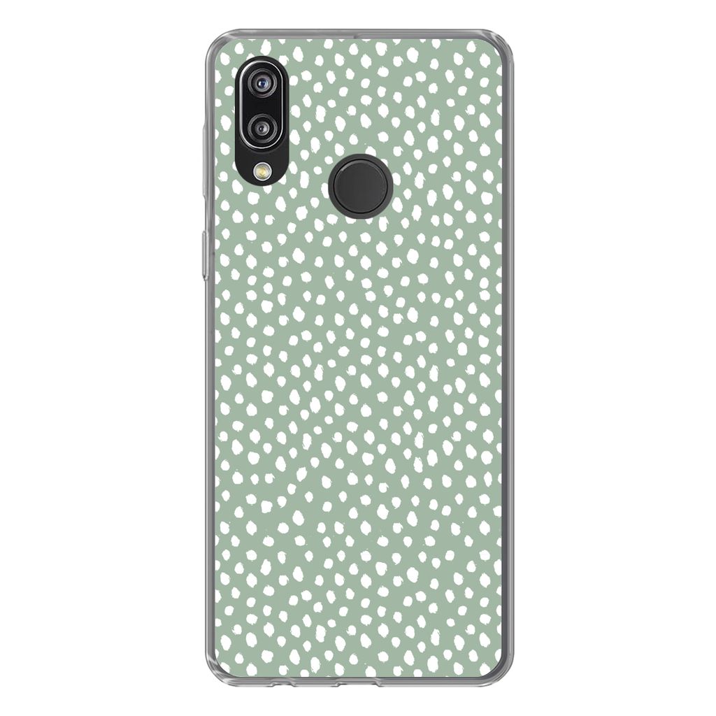 MuchoWow Handyhülle Schutzhülle Hülle für Huawei P20 Lite (2020) Polka dots - Grün - Weiß Silikon Softcase Handy Hülle - Kartenhalter