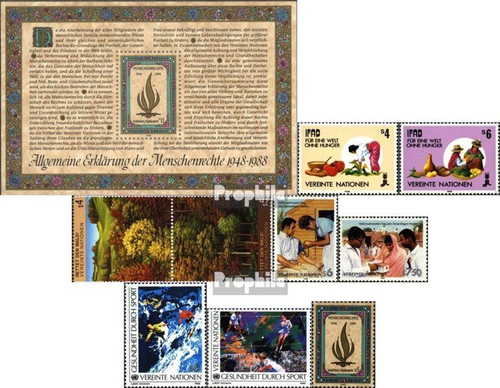 Briefmarken UNO - Wien 1988 Mi 79-87,Block4 (kompl.Ausg.) Jahrgang 1988 komplett postfrisch 10 Jahre IFAD