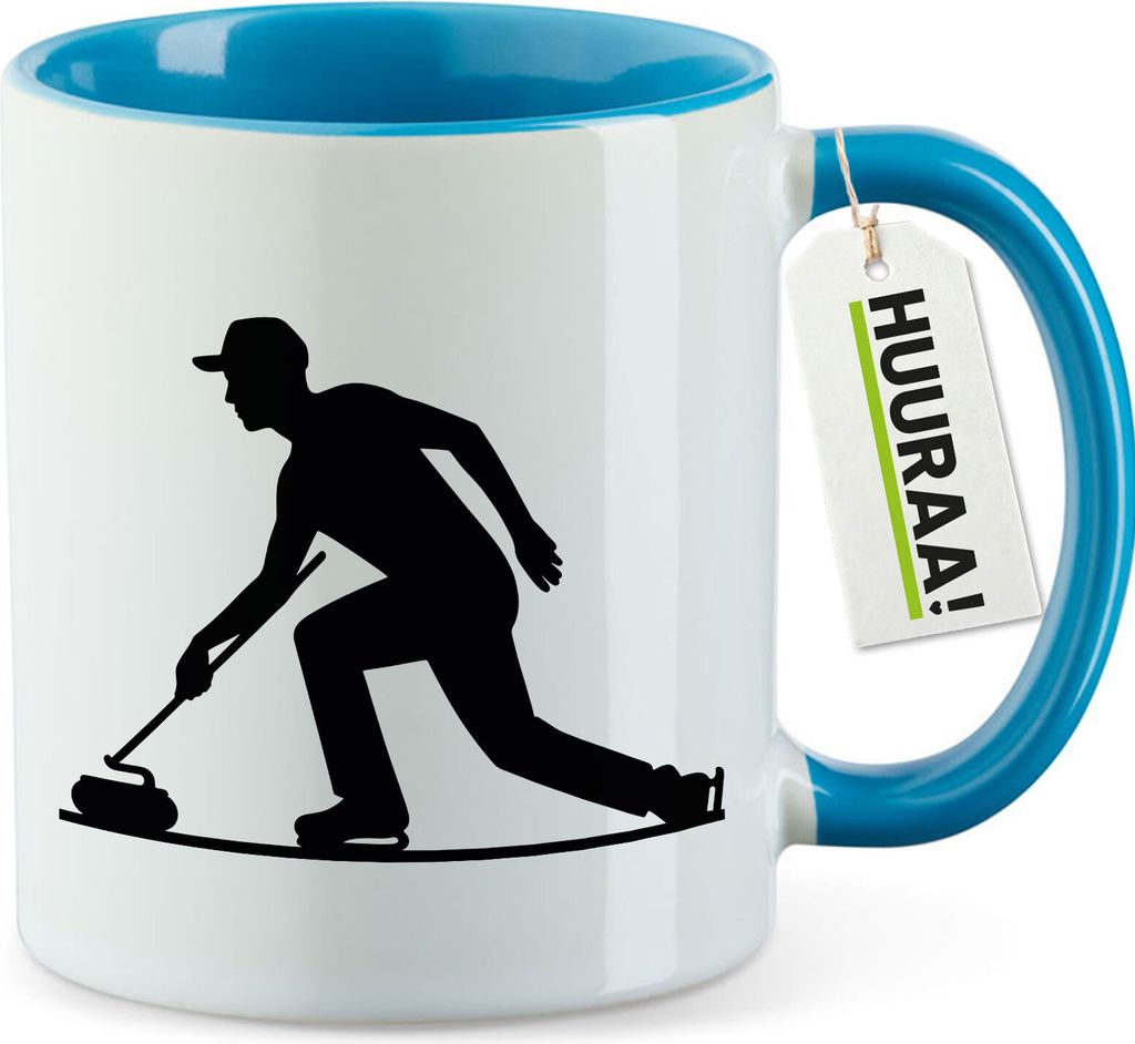 Huuraa Kaffeetasse Curling Silhouette 330ml Blau Keramik Kaffeebecher Geschenkidee