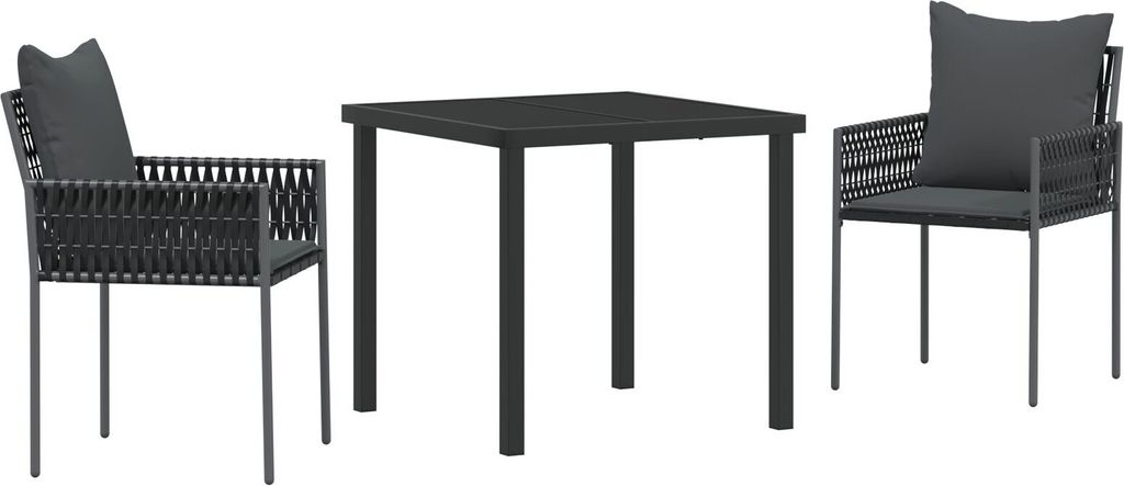 Möbel 3-teiliges Garten-Esszimmer-Set mit Kissen Schwarz Poly-Rattan - Gartenstühle 3379100