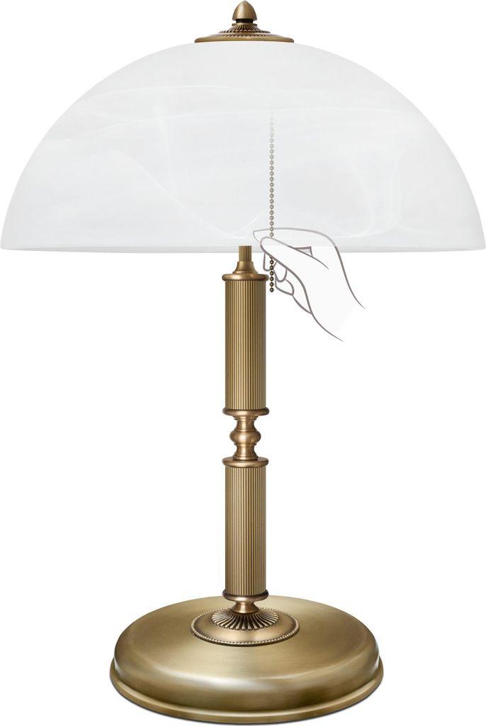 Messing Tischleuchte elegant klassisch Goldpatina 49cm Ø35cm 2x E14 80W Wohnzimmer Schlafzimmer Büro Leselampe handgefertigt