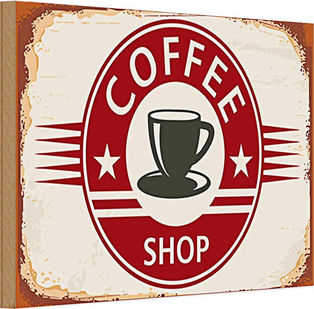 Holzschild Retro 30x20cm Coffee Shop Kaffee Tasse