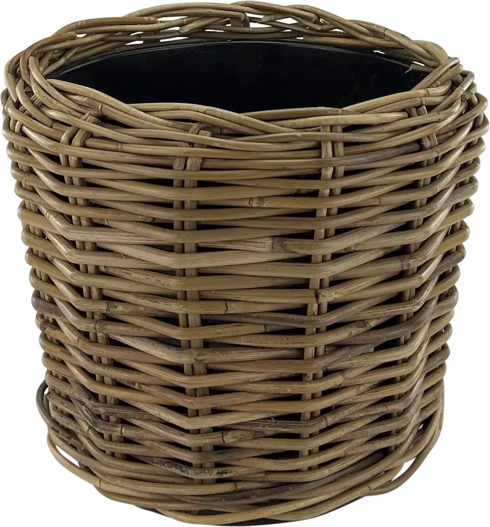 Cache-pot en rotin gris ø 34 cm étanche Drypot pour plante d'intérieur