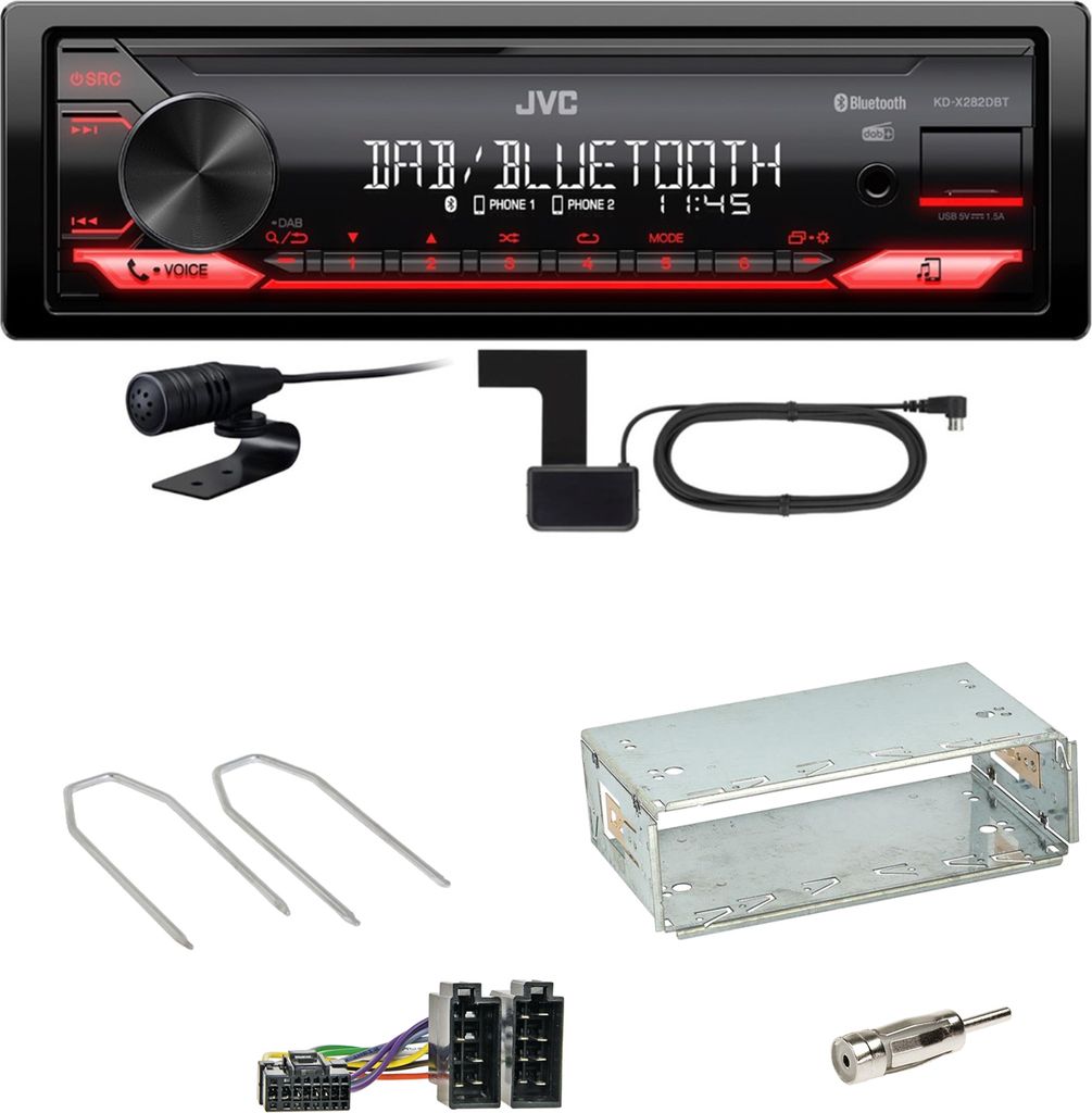 JVC KD-X282DBT Bluetooth DAB Einbauset für Dacia Logan Sandero bis 2011