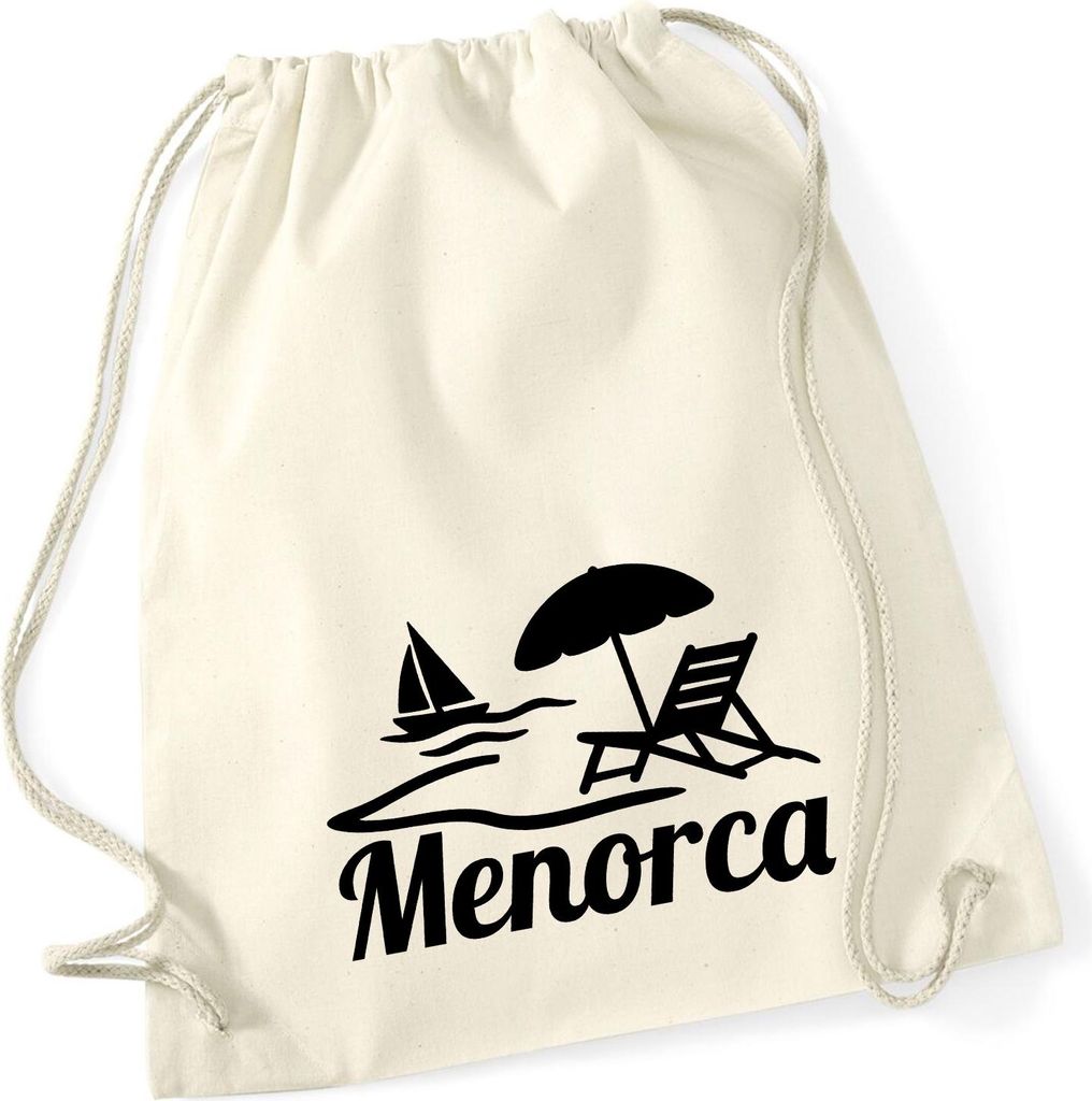 Huuraa Turnbeutel Menorca Spanien 12 Liter Natural Baumwolle Rucksack Geschenkidee