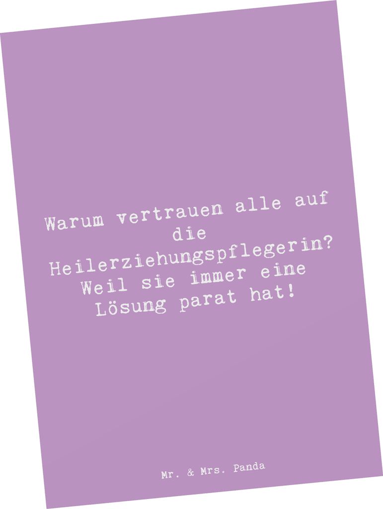 Mr. & Mrs. Panda Postkarte Spruch Heilerziehungspflegerin Lösungsexpertin - Lavendeltraum - Geschenk, Unterstützung, Grußkarte, Beruf, soziale T...