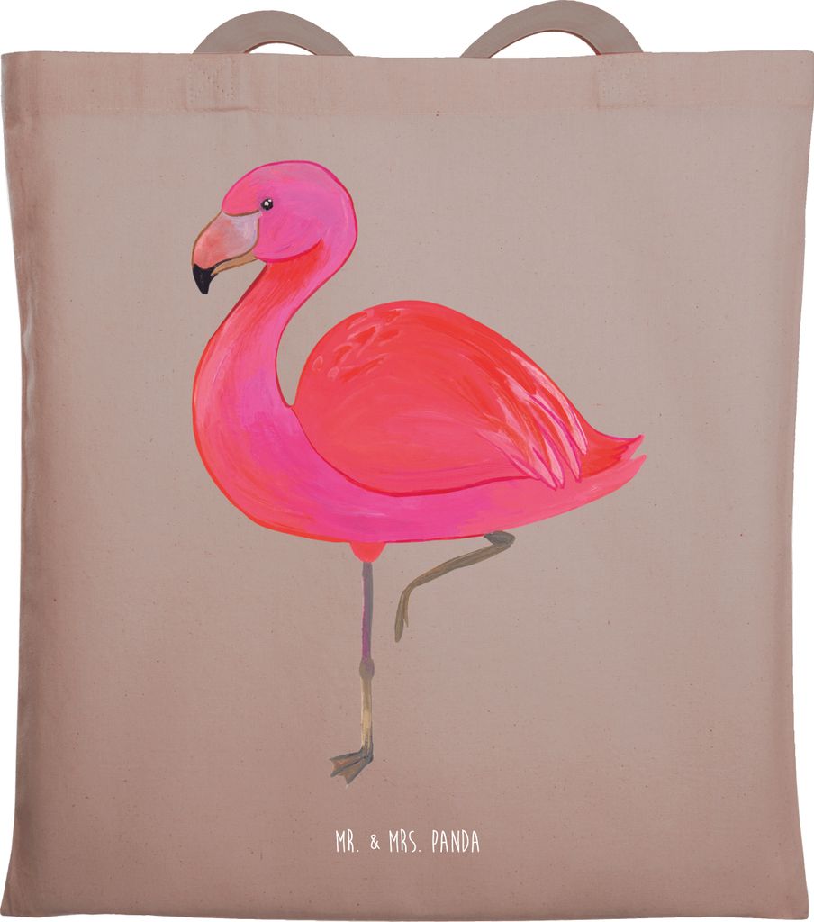 Mr. & Mrs. Panda Jutebeutel Flamingo Classic - Braun Pastell - Geschenk, Einzigartig, Shopping Tasche, Prächtig, Schultasche, glücklich, Freundin...
