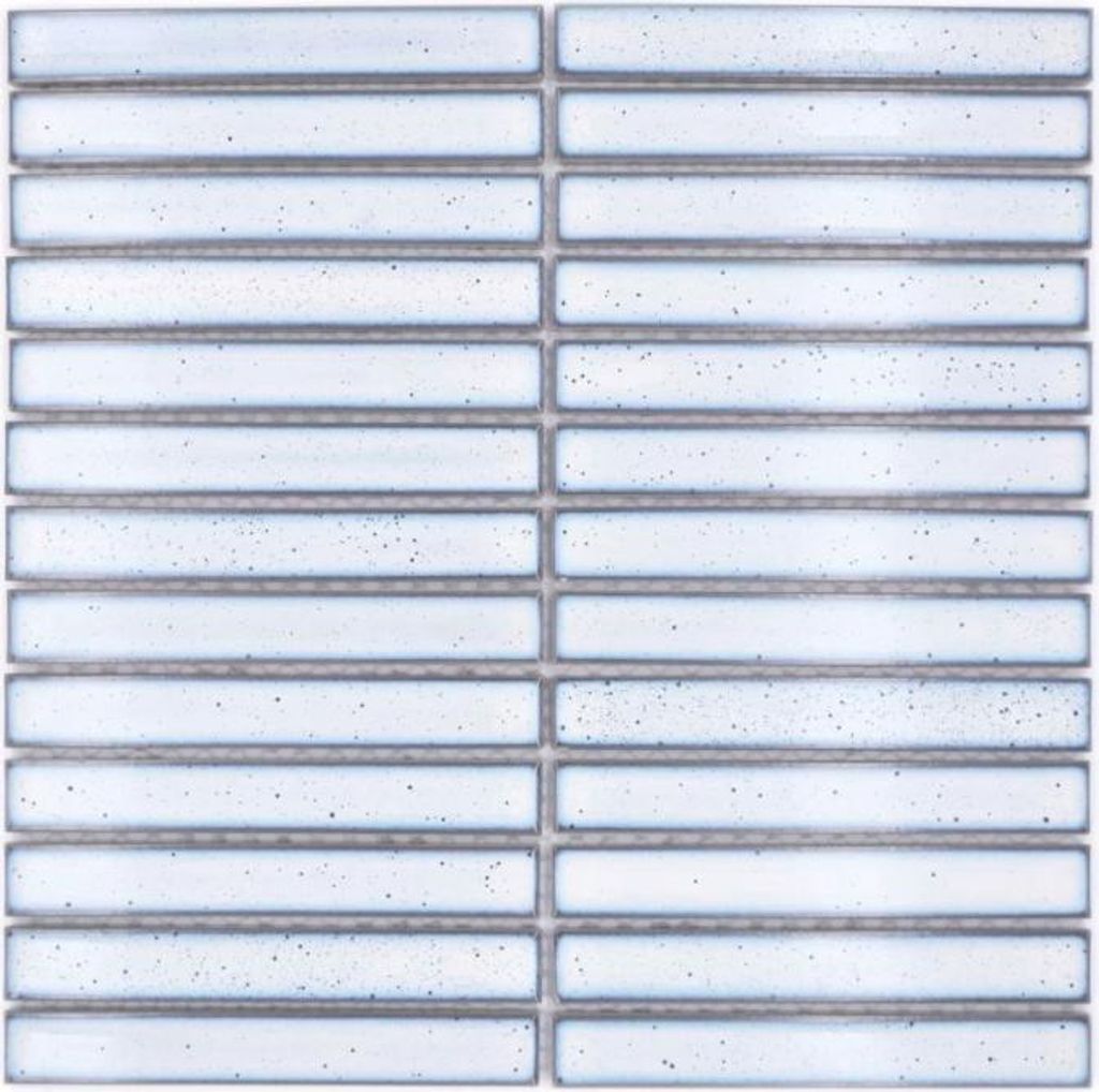 Keramik Mosaik Stäbchen Retro Vintage 50er 60er Jahre Riemchen weiß glänzend gesprenkelt MOS24-CS66