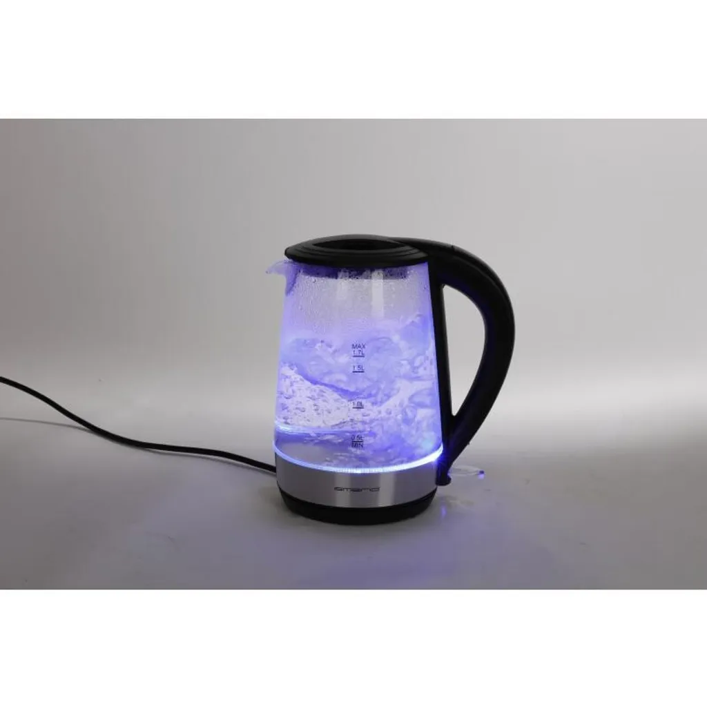 Bouilloire en verre 1.7L sans fil avec éclairage LED bleu pour thé