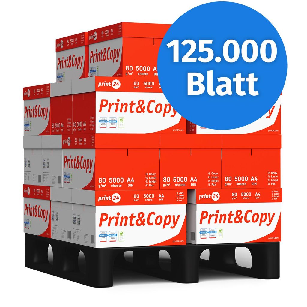 print24 Druckerpapier Kopierpapier 125.000 Blatt 25 x 5.000 A4 80g Premium Weiß PEFC