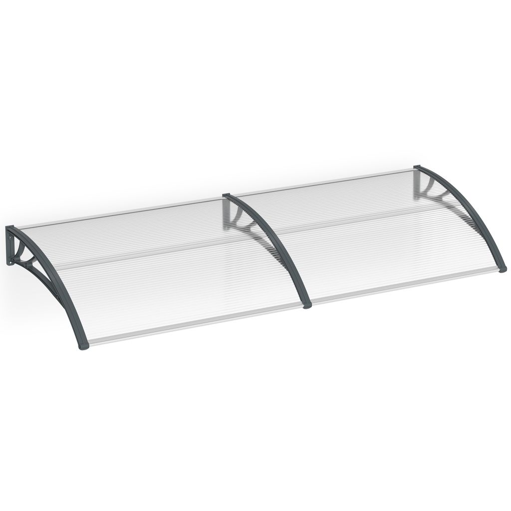 ACXIN Vordach Haustür Überdachung Türdach Sonnenschutz aus Polycarbonat Hohlkammerplatte Klar Kunststoff und Aluminium Rahmen (300x100cm, Grau)
