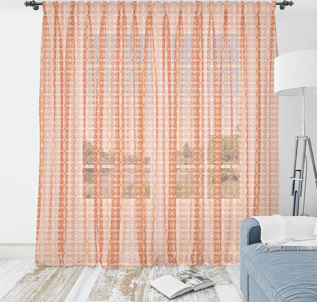 ABAKUHAUS Arazzo astratto, motivi floreali Art Déco ripetitivi e colorati in tonalità calde, tessuto satinato setoso per soggiorno e camera da letto, 220 cm x 274 cm, vermiglio chiaro e magenta