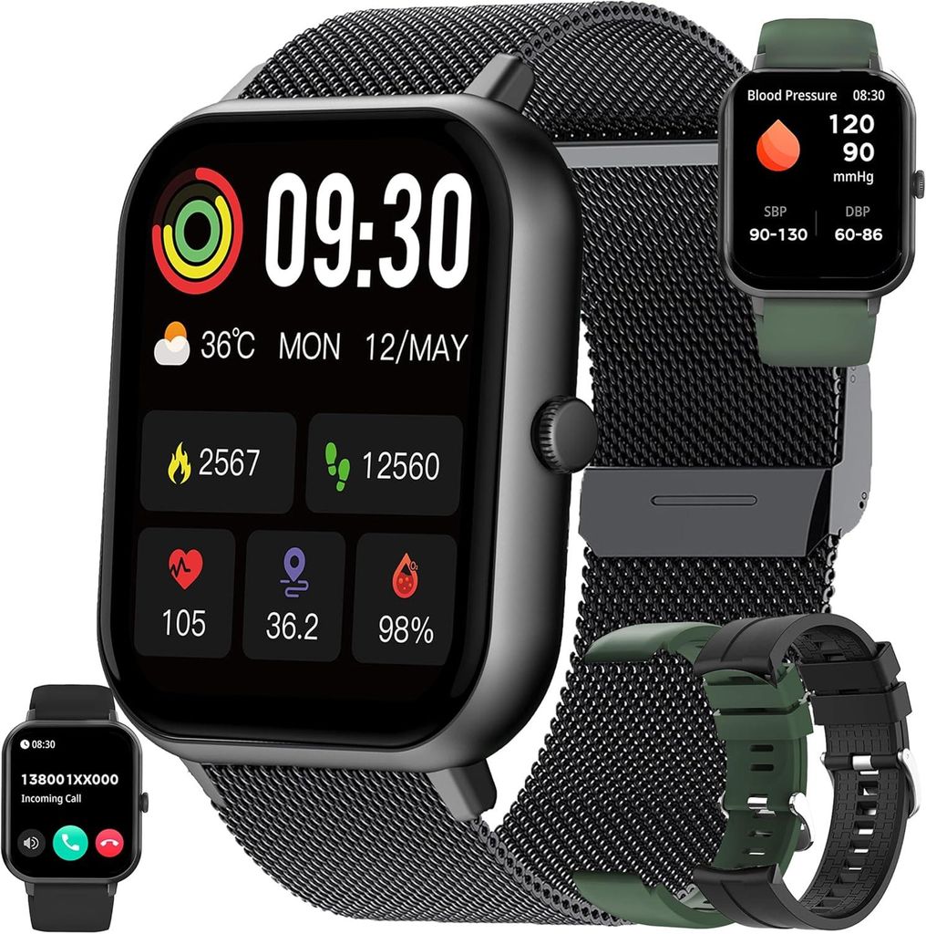 SGDDFIT 1.83 Inch AMOLED Smartwatch mit Telefonfunktion Sportuhr mit Bluetooth Anrufen Fitnessuhr mit Schlafmonitor Schrittzähler 5ATM Wasserdicht