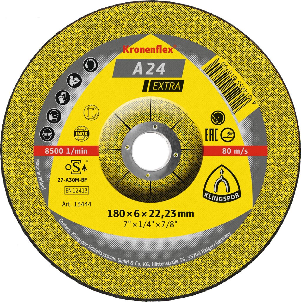 Klingspor A 24 EX Schruppscheiben, 180 x 6 x 22,23 mm gekröpft 10 Stk