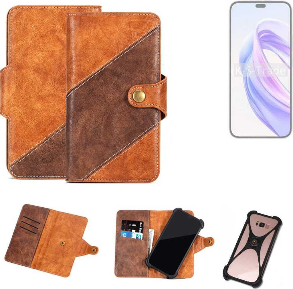 K-S-Trade Handyhülle Schutzhülle Bookstyle Case Wallet-Case kompatibel mit Honor X50i+ Cover Klapphülle Kantenschutz Smartphone dunkelbraun braun