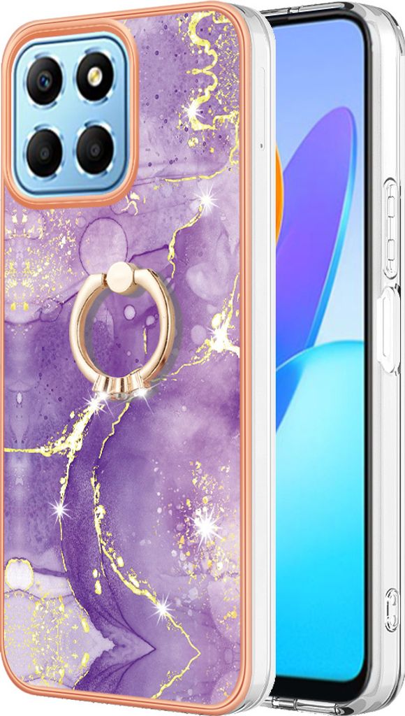 Hülle für Honor X8 5G Muster TPU Silikon Stoßdämpfer Bumper Schutzhülle mit Ring Ständer Violett