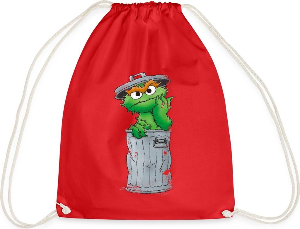 Spreadshirt Sesamstraße Oscar Mülltonne Turnbeutel, One size, Rot