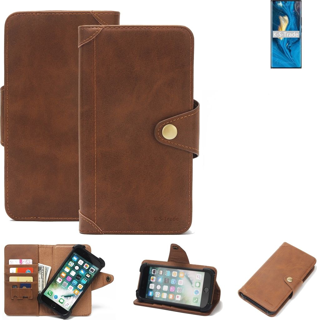 K-S-Trade Handyhülle für nubia Z30 Pro Schutz Hülle Walletcase Bookstyle Tasche Case Handytasche Wallet Flipcase Cover PolyurethanBraun (1x)