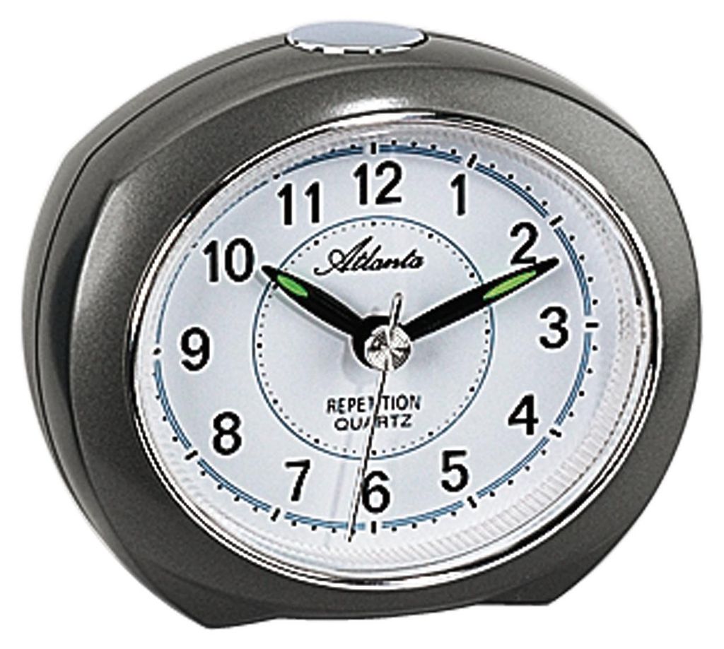 Atlanta 1593/4 Wecker Quarz anthrazit grau leise ohne Ticken mit Licht Snooze