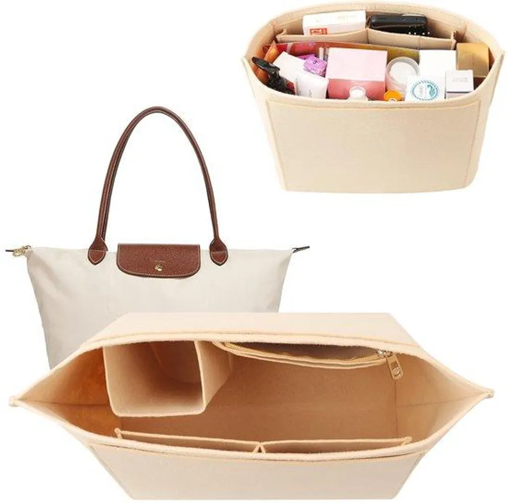 Rangement de sac à main pour femme beige multi-compartiment velours