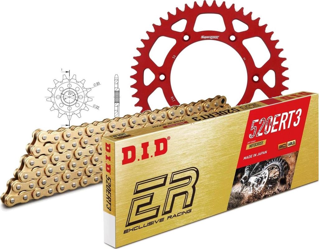 Kit Alu (rot) passend für Honda CRF230 F 04-08 13-50-114 DID520ERT2(G&G) Clip