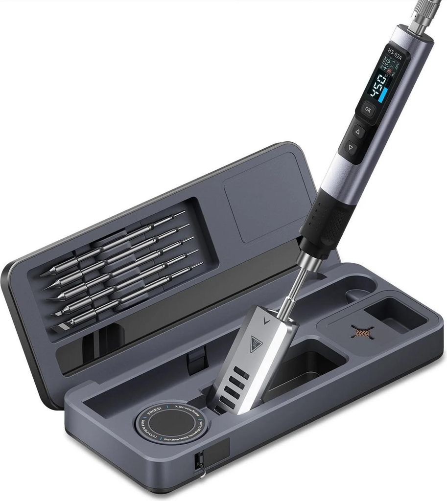 FNIRSI HS-02 Intelligenter 100W Lötkolben mit Temperaturkontrolle, Display und Koffer, USB-C