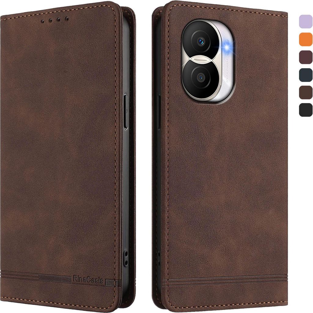 Hülle für Honor X40i, Retro Kunstleder Ständer Klapphülle mit Kartenfächer und Magnetische Braun