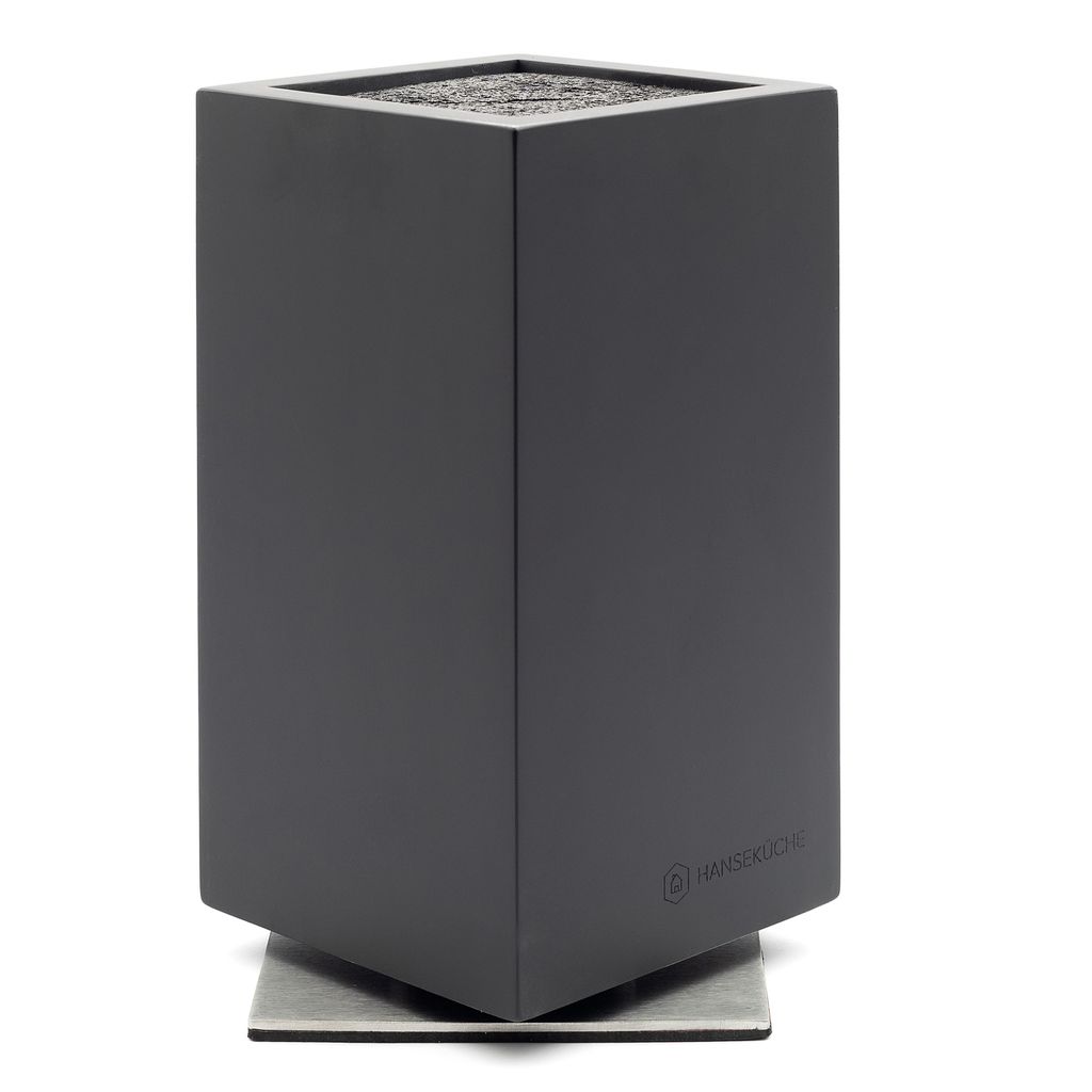 Hanseküche Messerblock magnetisch - Messerhalter ohne Messer mit Magnet aus Holz Messerbrett (Rotierend Schwarz mit Borsteneinsatz)