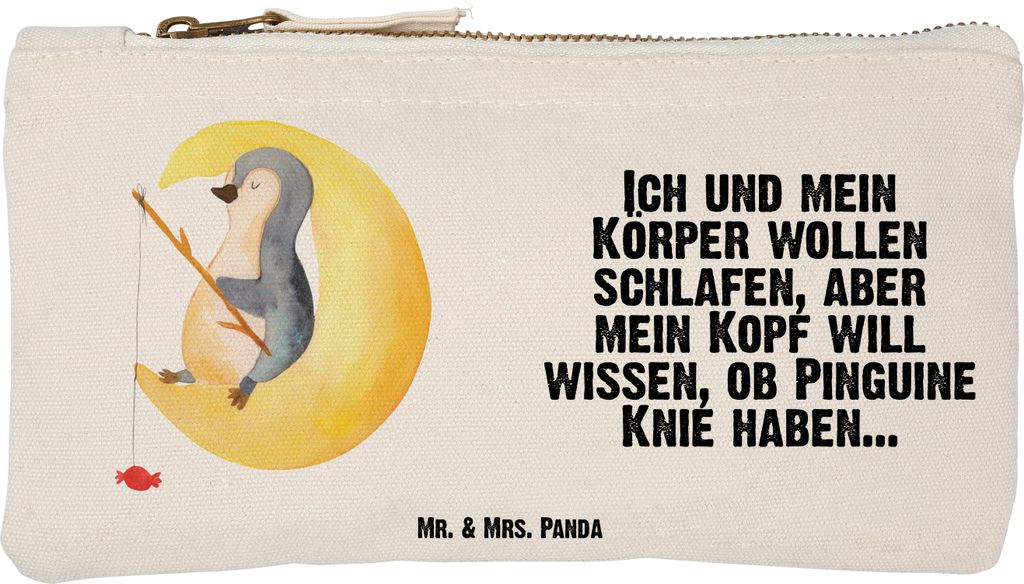 Mr. & Mrs. Panda Mäppchen Pinguin Mond Größe S Klein - Weiß - Geschenk, Süßigkeiten, Schlafzimmer, schlafen, Kosmetiktasche, Neugierig, Feder...