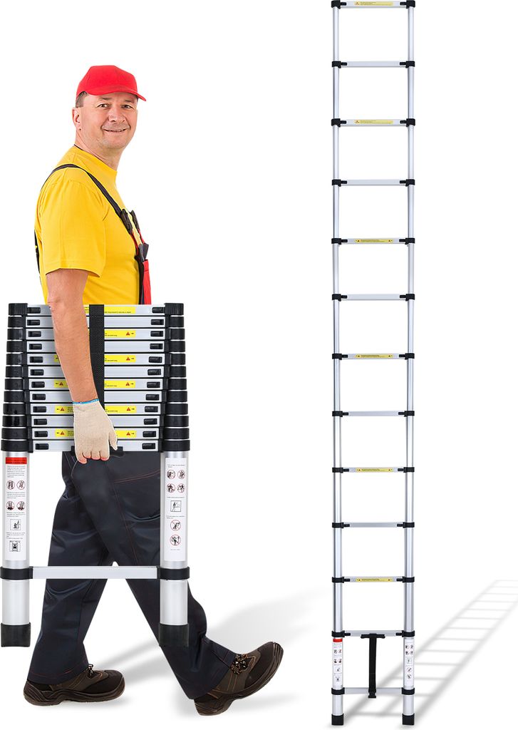 Bettizia Profi Teleskopleiter 3,8M Aluminium 150kg Tragkraft Mehrzweckleiter rutschfeste Gummifüße