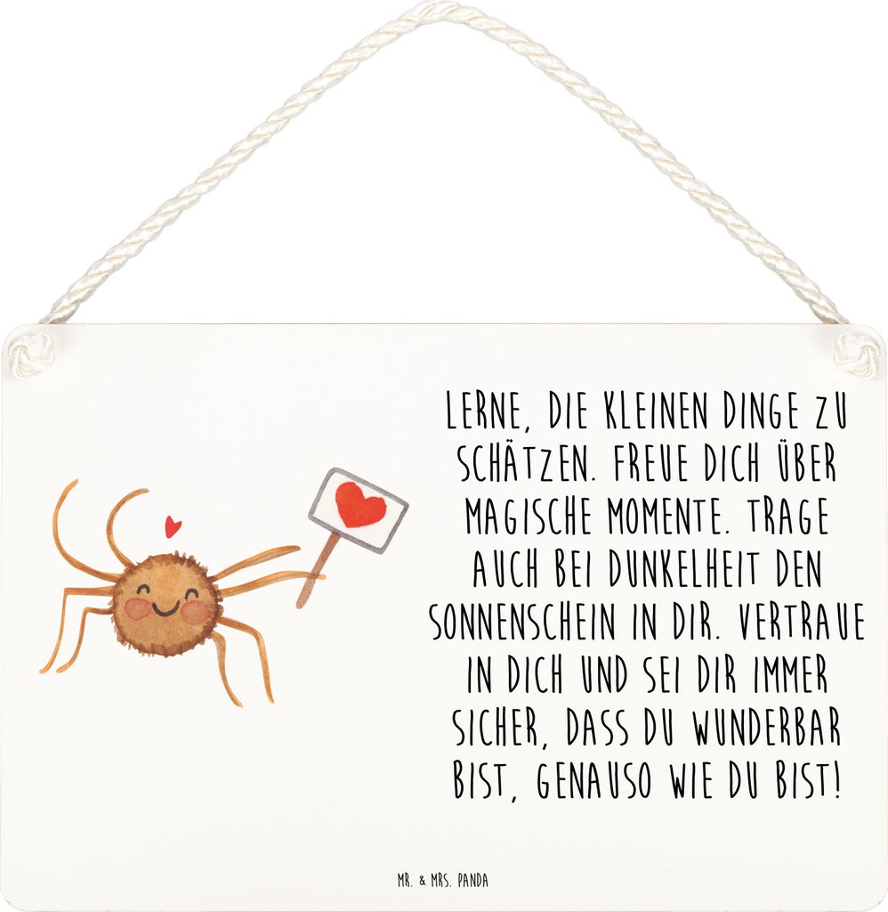 Mr. & Mrs. Panda holzbild Spinne Agathe Motivation DIN A5 - Weiß - Geschenk, Türschild, Schild, Wandbild Holz, Holzschild, wandtafel, Vertrauen, ...