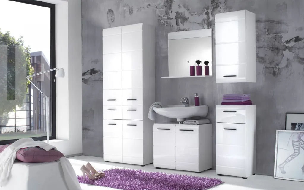 Meuble sous lavabo blanc laqué pour rangement salle de bain - 19
