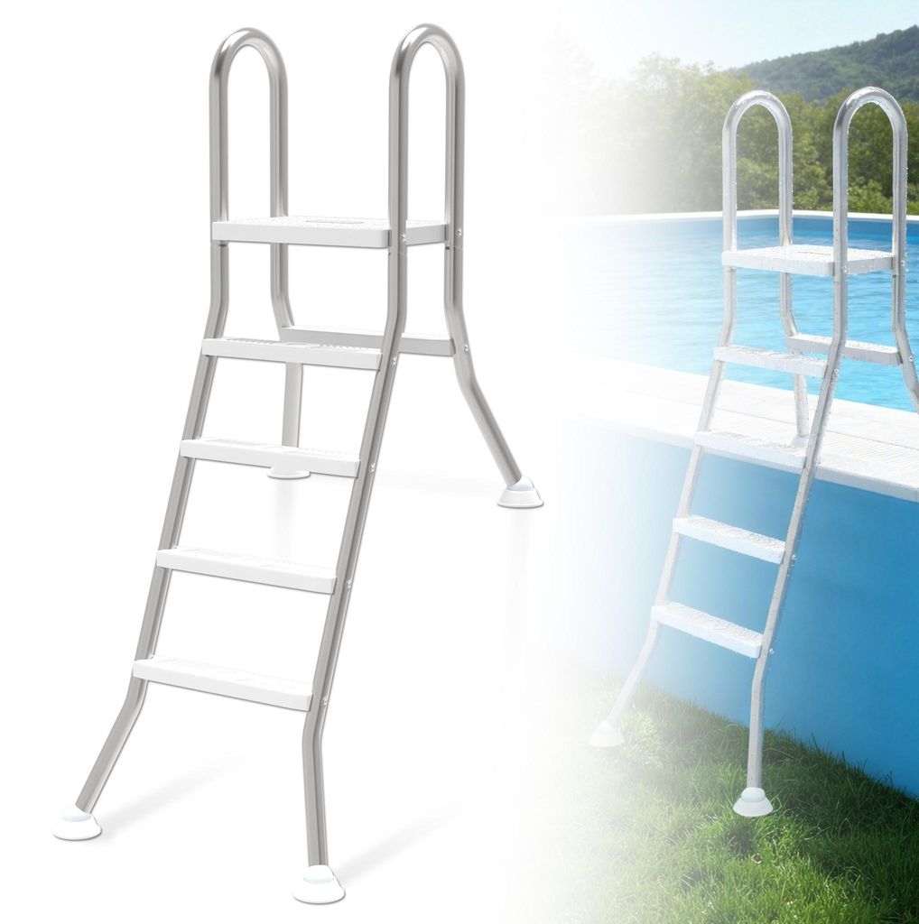 LZQ Edelstahl Poolleiter 4 Stufen, Schwimmbadleiter mit rutschfesten Trittstufen & Handlauf, bis 150 kg, für Pooltiefe bis 135 cm, inkl. Montagema...