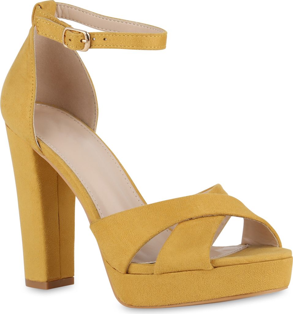 VAN HILL Damen High Heels Sandalette Party Absatz-Schuhe 841365, Farbe: Gelb, Größe: 36