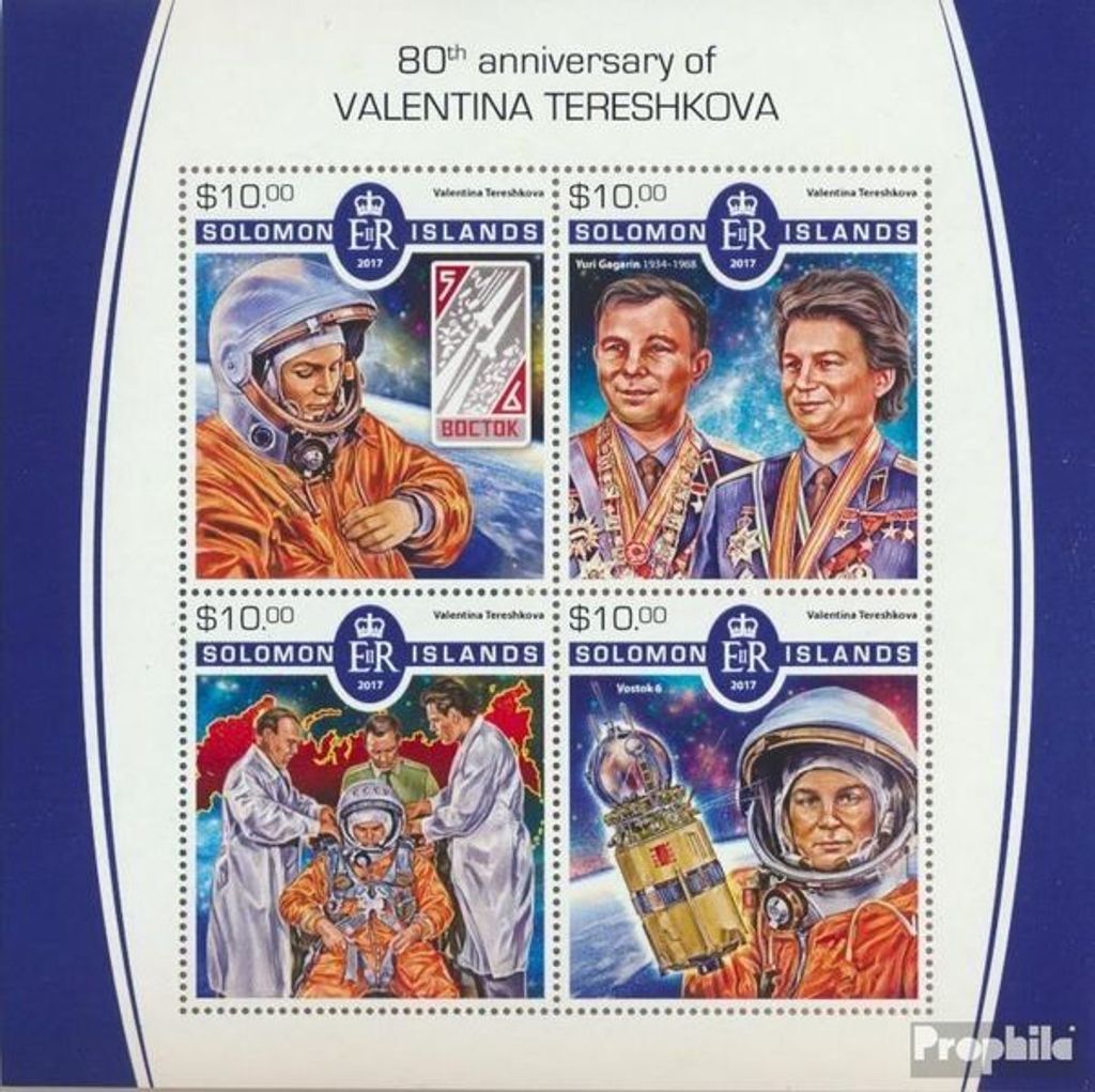 Briefmarken Salomoninseln 2017 Mi 4847-4850 Kleinbogen (kompl. Ausg.) postfrisch Walentina Tereschkowa